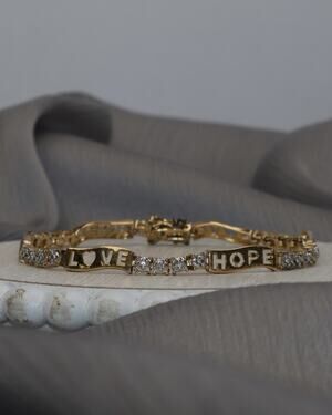 Love, Hope & Faith Sterling Silver Diamond Bracelet 8.1G / 7.5in N1493